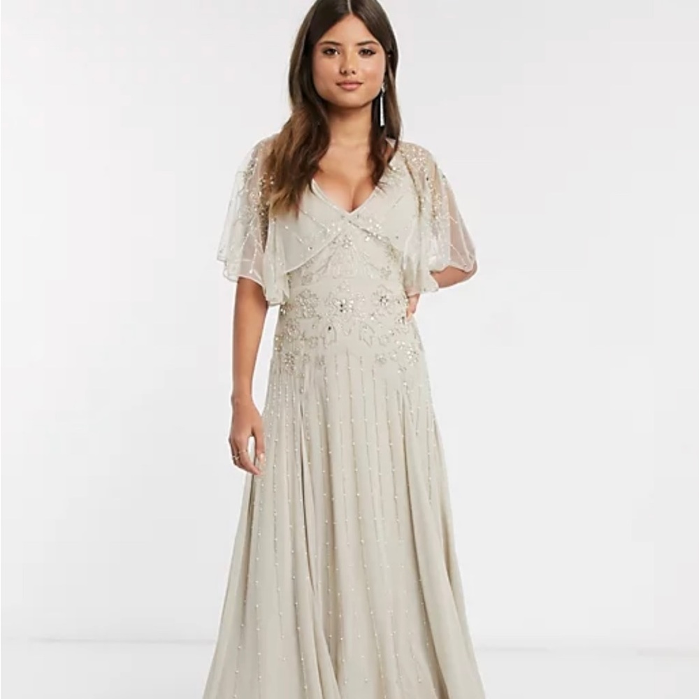 NWT ASOS Gray / Taupe Bridesmaid Dress w/ Beaded Details